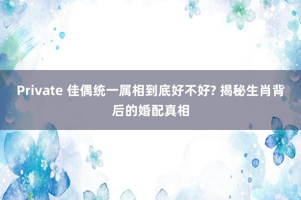 Private 佳偶统一属相到底好不好? 揭秘生肖背后的婚配真相